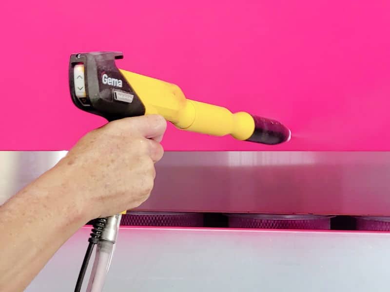 Panel having powder applied